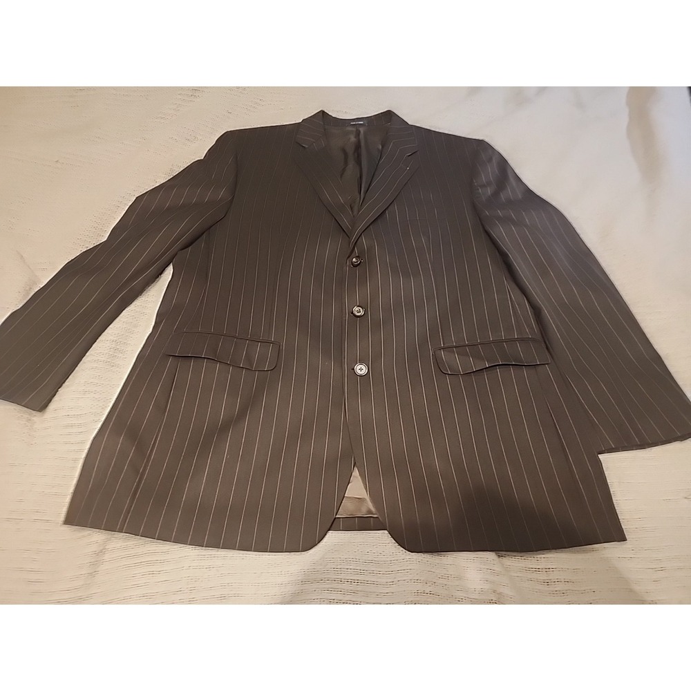 Polo Ralph Lauren Made In China Suit Jacket Mens 48 L Brown Pinstripe 100% Wool